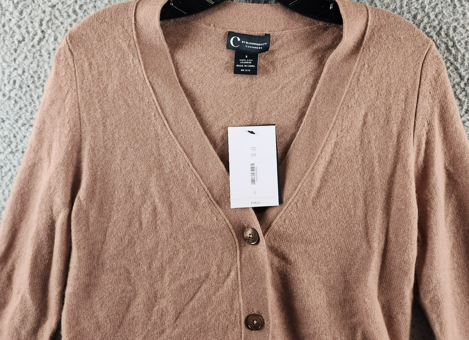 C by Bloomingdale's Cashmere Grandfather Cardigan Women's S Camel V-Neck L/S - Picture 2 of 13
