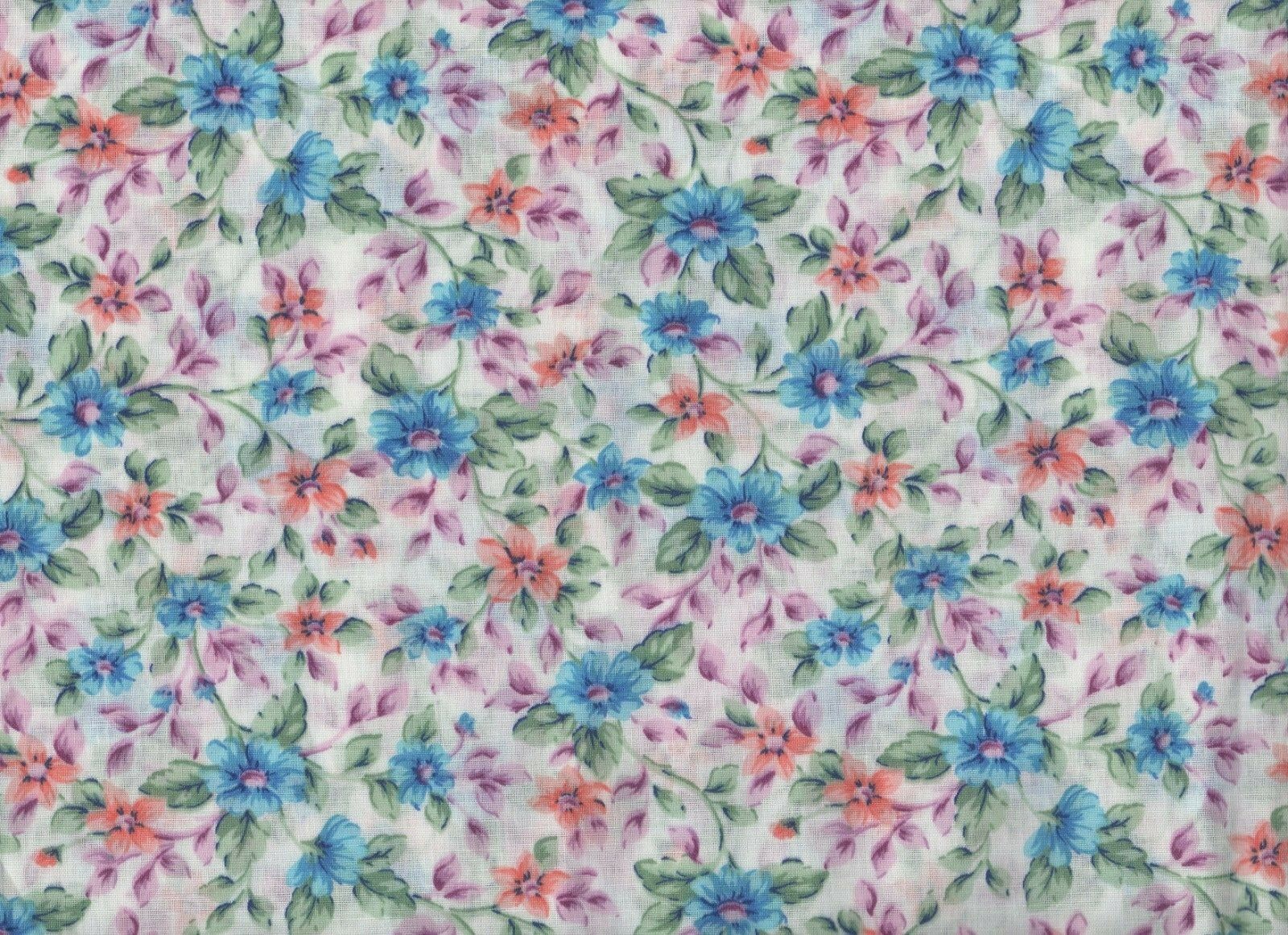 Spring Flowers Cotton Print Fabric -  Blue