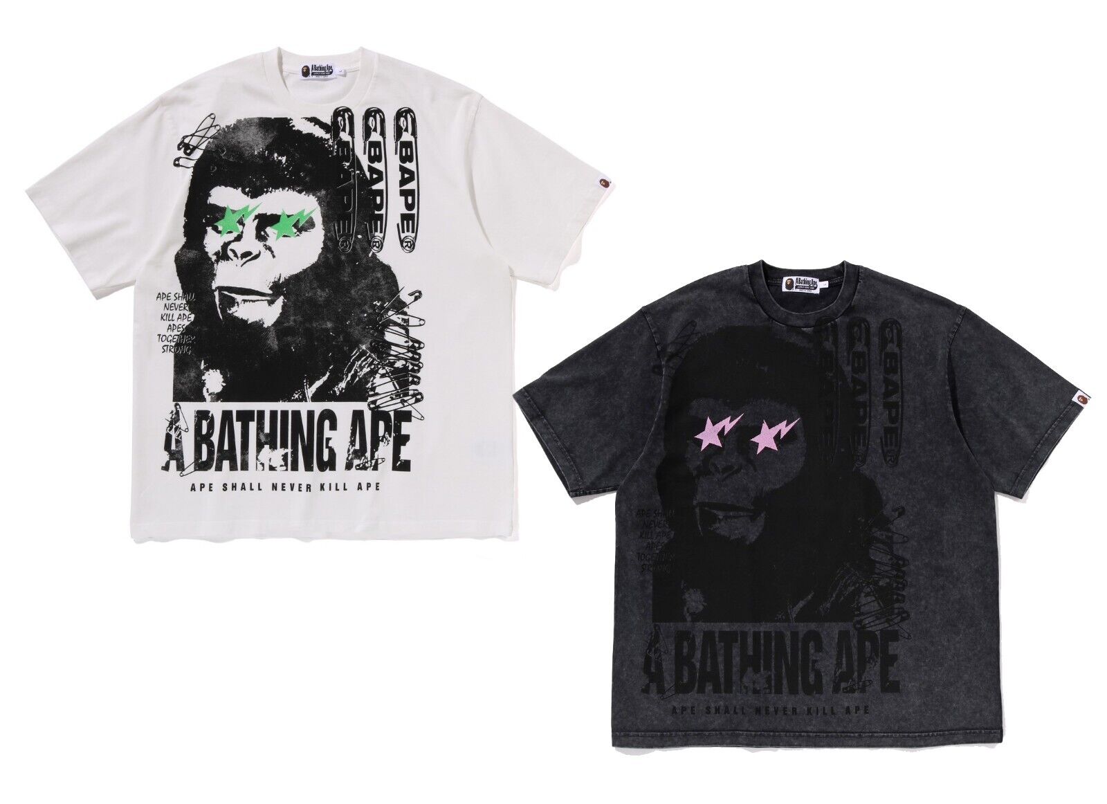 A BATHING APE Men's GARMENT DYE MULTI LOGO RELAXED FIT TEE A BATHING APE Men's GARMENT DYE MULTI LOGO RELAXED FIT TEE