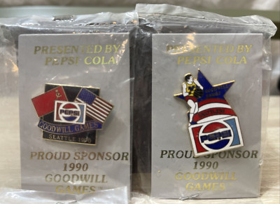Lot of 2 Sealed Pepsi Cola Collector Pins 1990 Seattle Goodwill Games