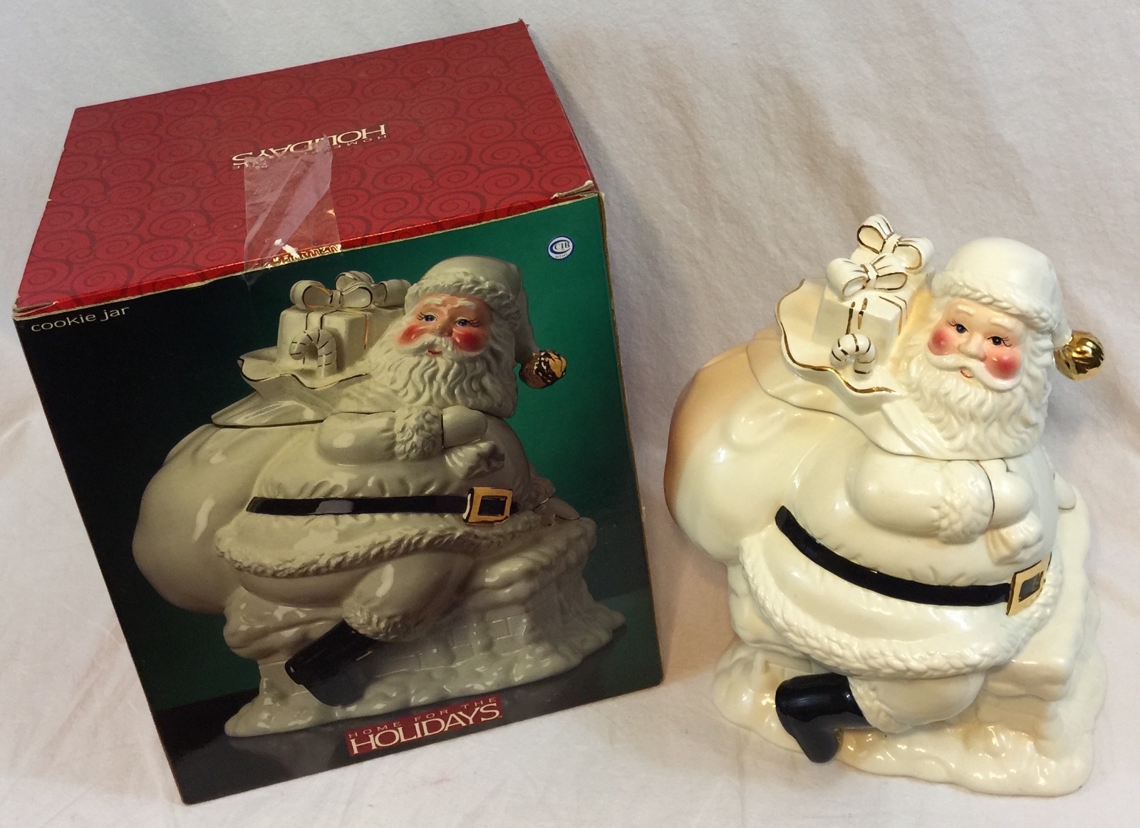Santa Cookie Jar Holly Holiday Home For The Holidays Porcelain Christmas Decor