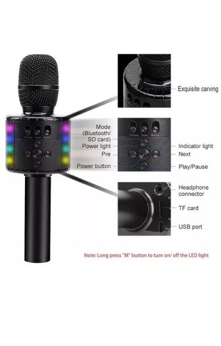 Bonaok Wireless Bluetooth Karaoke Microphone With Multicolor LED lights 4 In 1