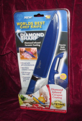 Diamond Sharp 8 inch Diamond Chef Knife As Seen On TV with Diamond Peeler, NEW!