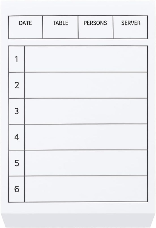 3" x 5" Lined Restaurant Server Order Guest Check Pads, Up to 6 Guests, Pack of