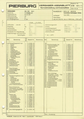 Datenblatt Einstelldaten Solex 4A1 Vergaser - Rolls Royce Camargue / Corniche