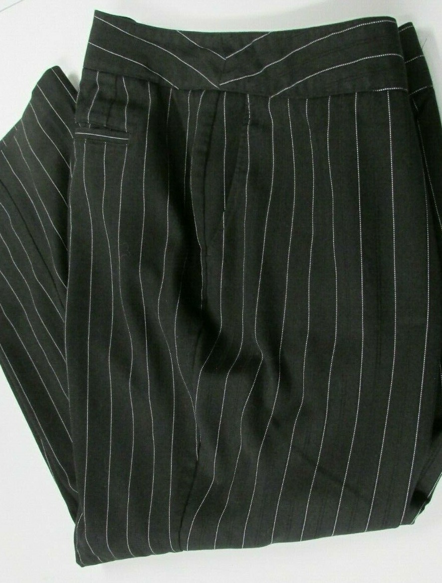 パンツ 00s wide 2-tuck pinstripe black slacks Y2K Deadstock Pinstripe Wide Leg Low Waist Pants - 2000s