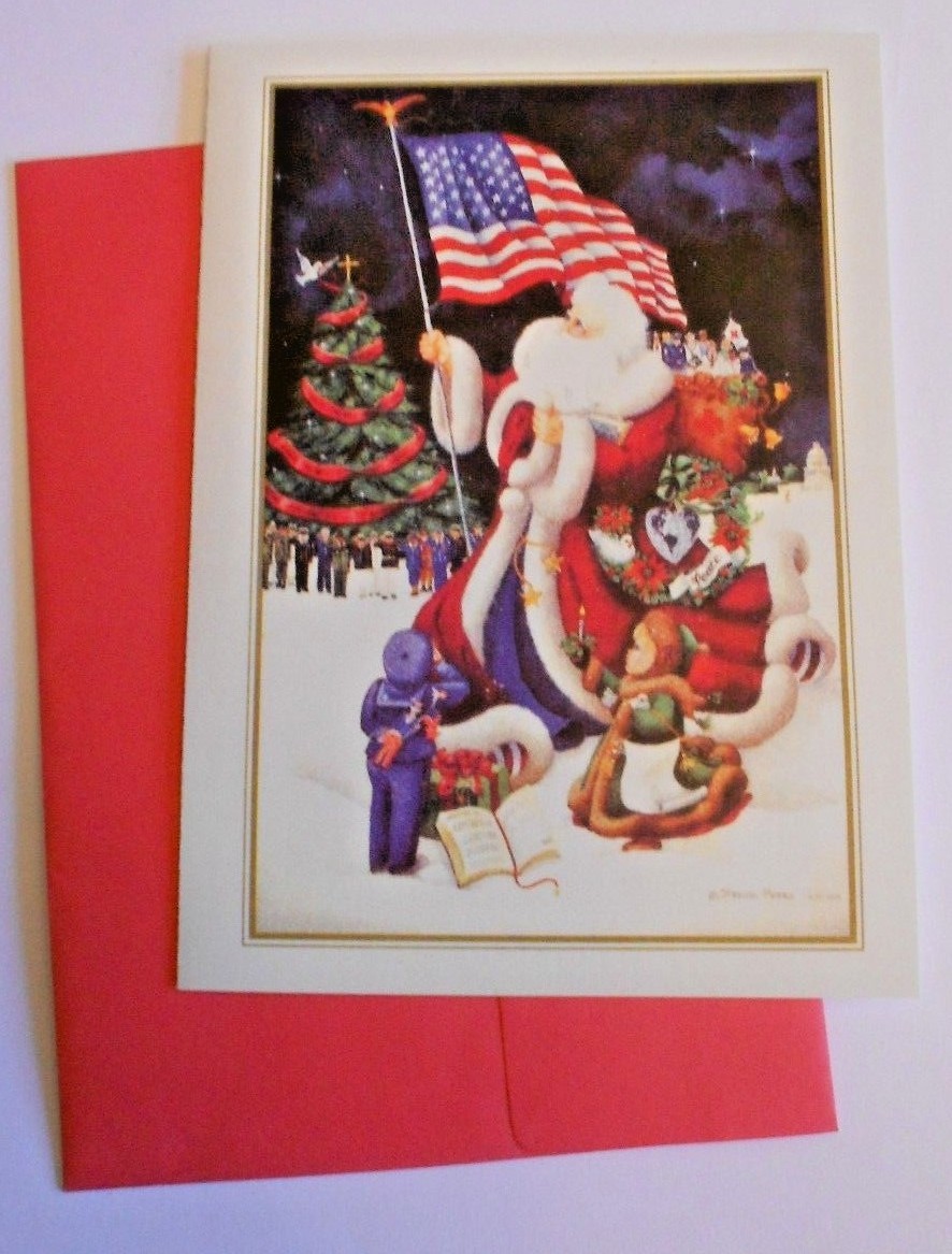 Special Edition Christmas Card with Santa Holding American Flag NEW