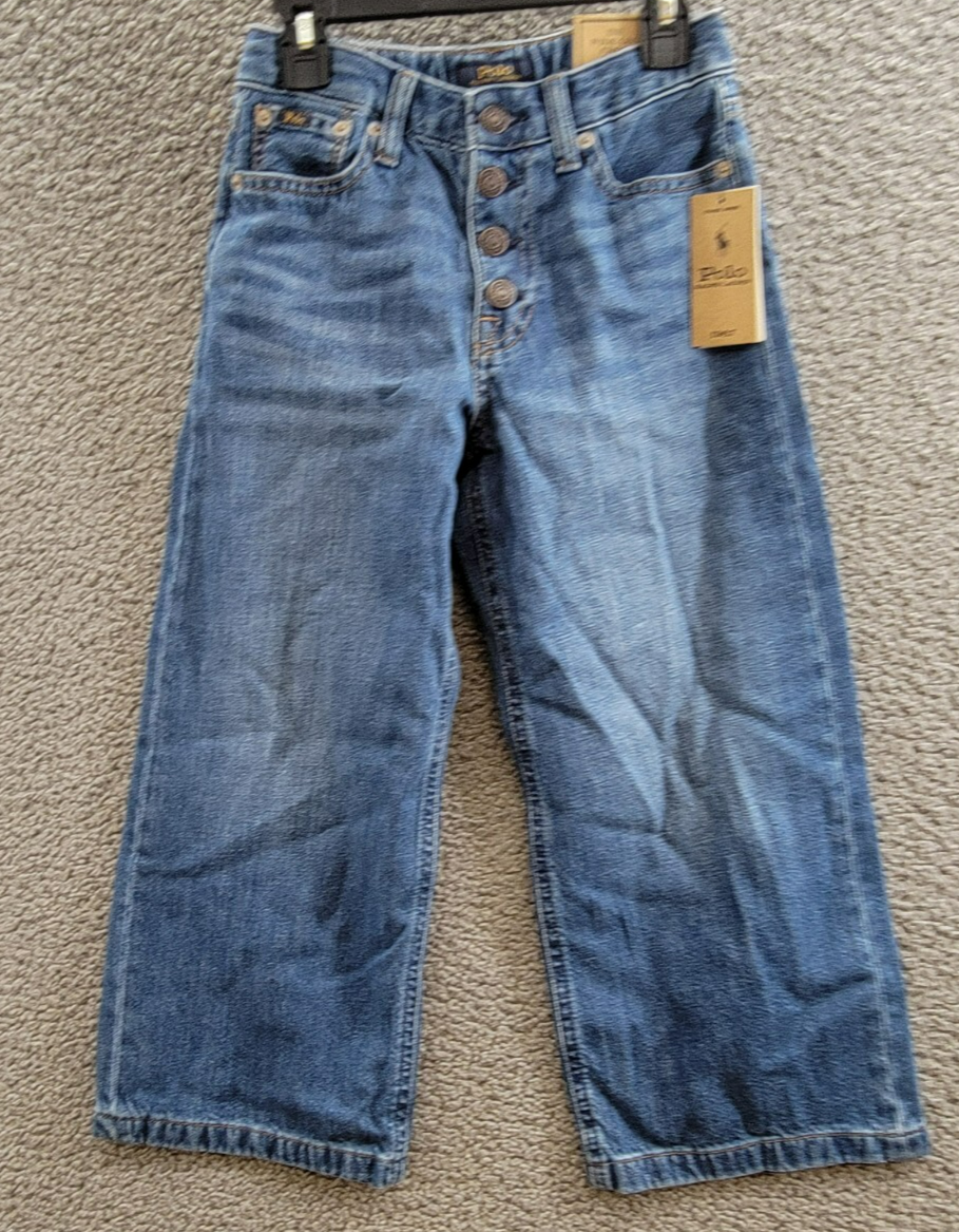 Polo Ralph Lauren Cropped Wide-leg Denim Jeans Girls 10 Blue Pocket Button Front - Picture 2 of 18
