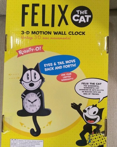 Felix The Cat 3D Motion Wall Clock by DreamWorks (NEW IN BOX) Black