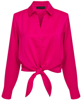 Sanctuary Satin Lover Tie Shirt Power Pink Sz S wmns NWT$89