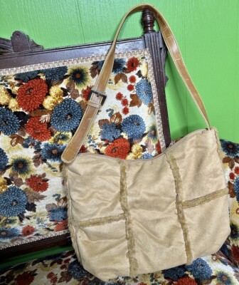 Stone Mountain Tan Brown Faux Fur Patchwork Boho Shoulder Bag Purse Handbag