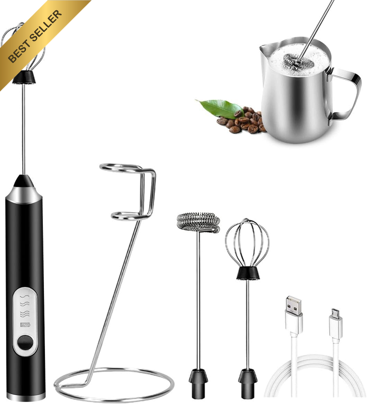 Electric Whisk Rechargeable USB Milk Frother Handheld w/ Stand 3 Gear Adjustable