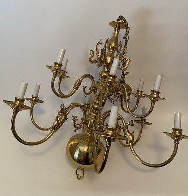 Beautiful solid and ornate Antique 5 arm Brass Chandelier