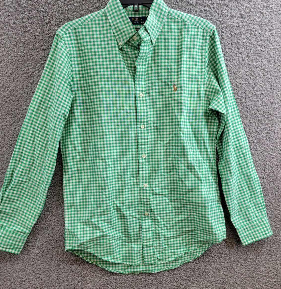 Polo Ralph Lauren Classic Fit Gingham Oxford Woven Shirt Men's S Green /White - Picture 2 of 19