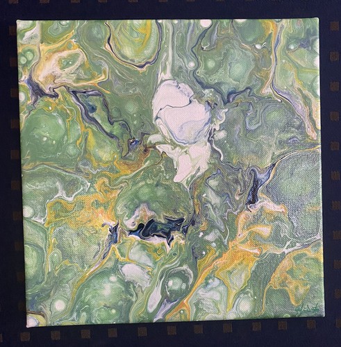 OOAK Fluid Abstract Painting Wall Art On 10”x10” Framed Canvas Signed