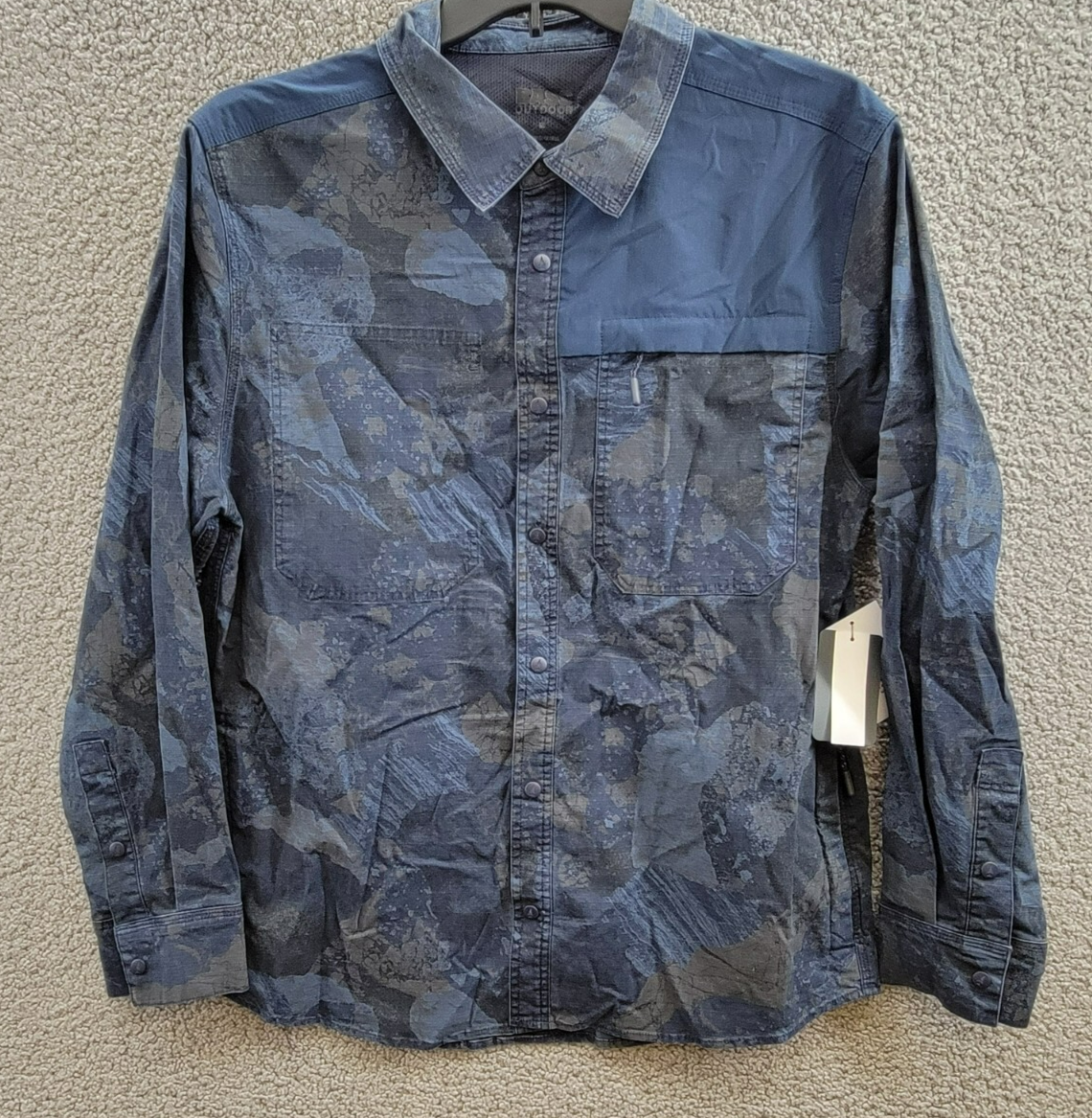 BASS OUTDOOR Ripstop Utility Shacket Men's M Rock Camo/Navy Blazer Button Snap - Picture 2 of 19