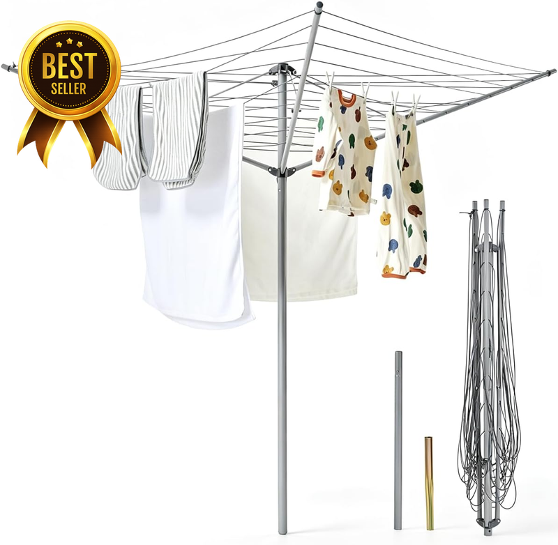 131-Foot 3-Arm Collapsible Metal Rotary Outdoor Umbrella Clothesline Dryer