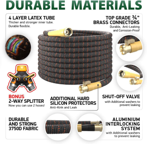 Expandable 50ft 4-layers Latex/strong Brass Connectors/10-way Nozzle