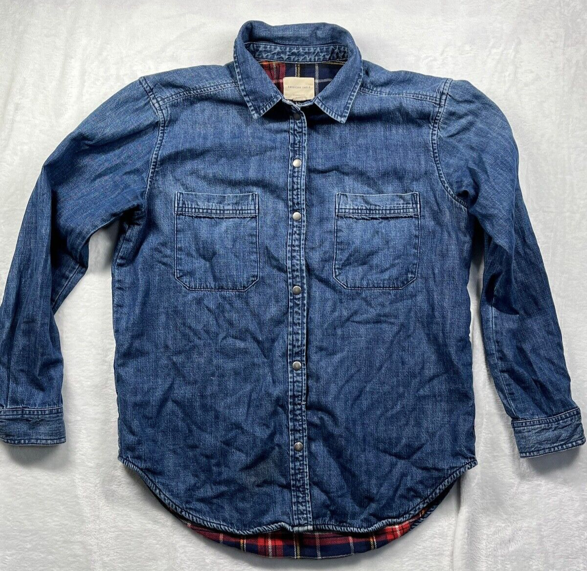 American Eagle Shirt Men's Size Small Denim Snap Flannel Lined Long Sleeve