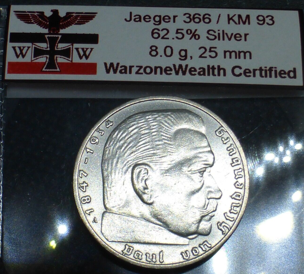 Beautiful Nazi Silver Coin Relic: 2 Reichsmark Historic WW2-Era Artifact, J.366