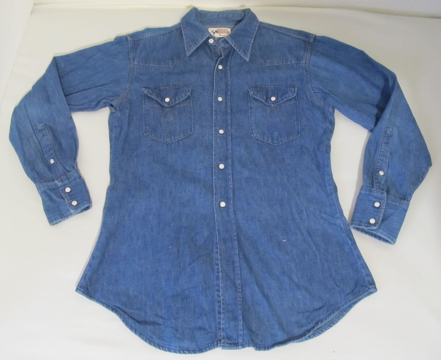 トップス JC PENNY Denim Cowboy Snap Down Shirt Vintage Ranchcraft Penneys Denim Chambray Western Pearl Snap