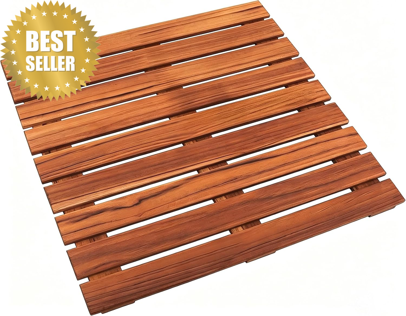 Teak Shower Mat for Bathtub, Non-Slip Wood Bath Mat, 50.8 X 50.8 Cm | inside and