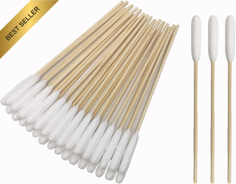 200Pcs 6 Inch Cotton Swabs with Long Wooden Handles, Dedicated Single-Head Wipe