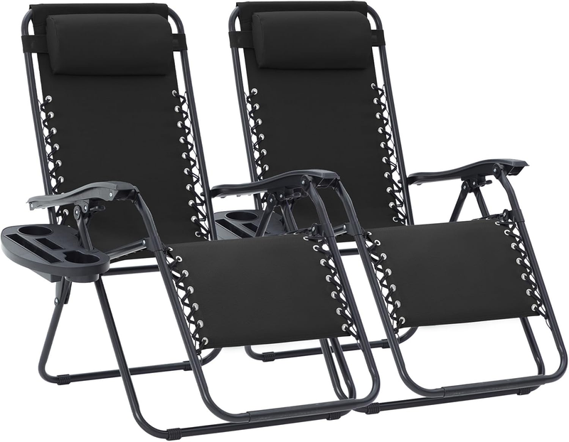 Zero Gravity Lounge Chairs Set of 2, Adjustable Steel Mesh Recliners with Pillow