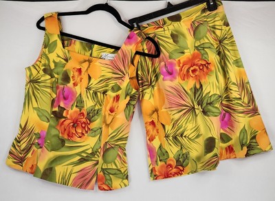 Dressbarn Shirt Womens 6 Multi Color Floral Print Sleeveless Two Piece Combo