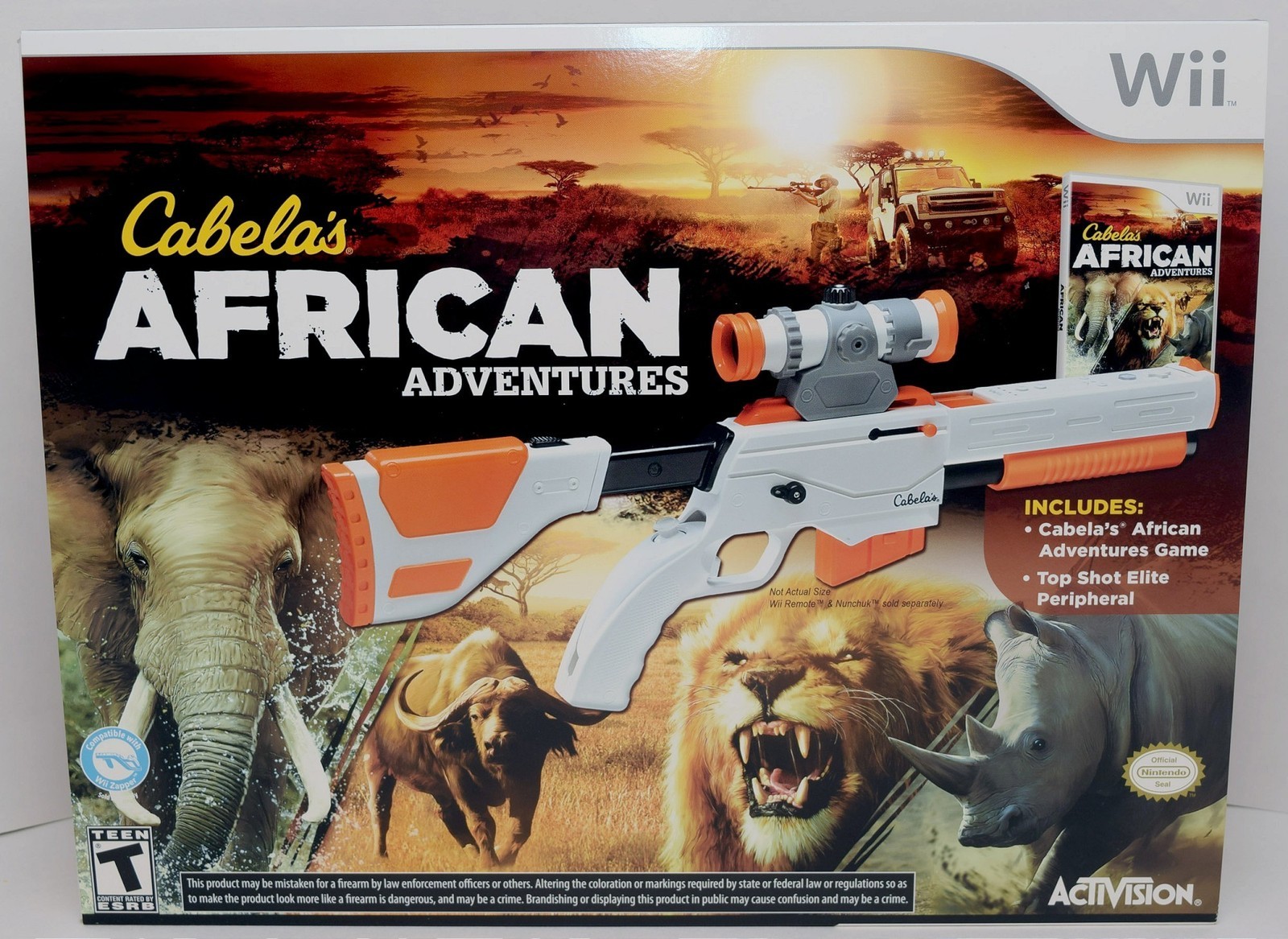 NEW Wii/WiiU Cabela's African Adventures Game w/Top Shot Elite Rifle