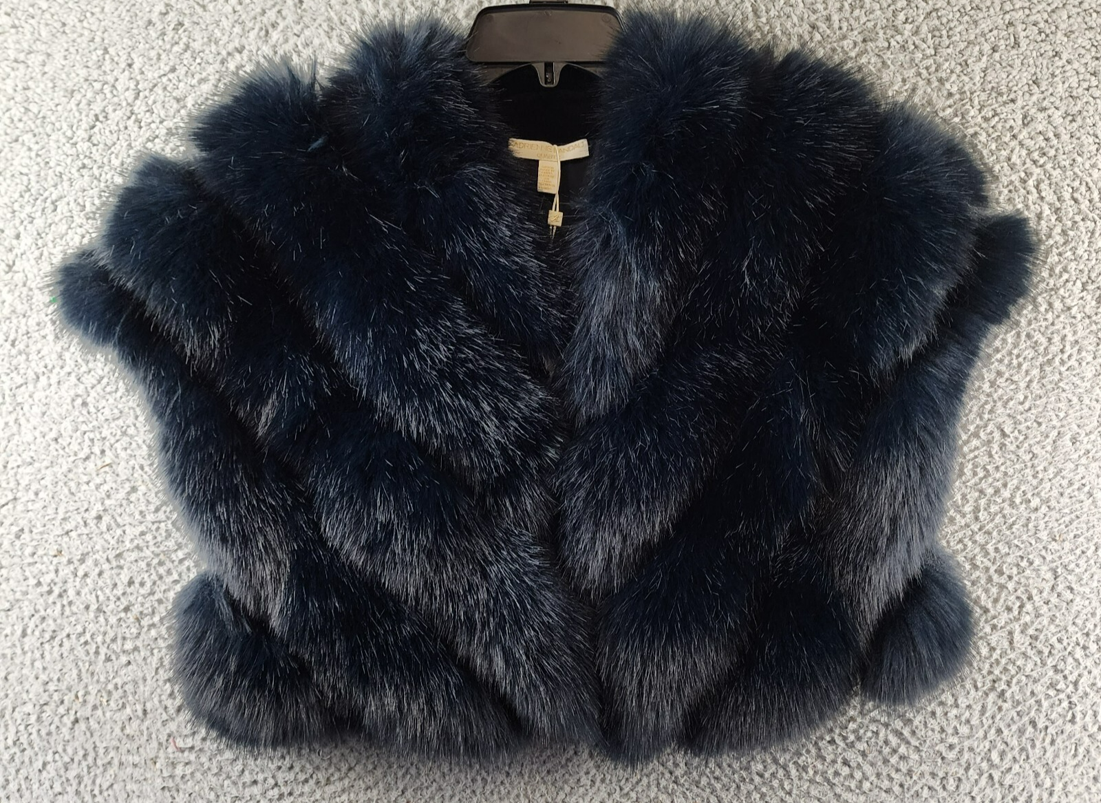 Adrienne Landau Faux Fur Shawl Women's S Navy V-Neck Short Sleeve Hook & Eye - Picture 2 of 15