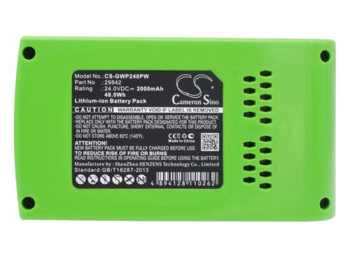 29852 Battery for GreenWorks G24, G-24, 22-Inch Cordless Hed