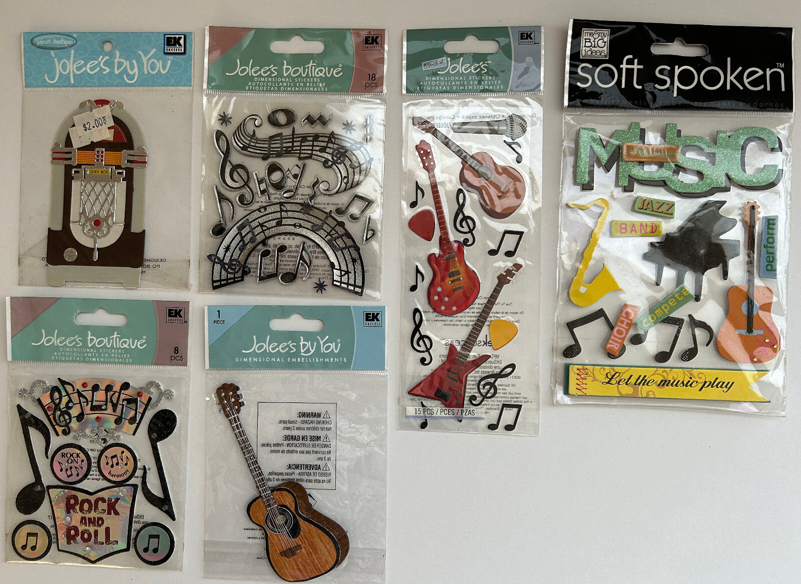 FUN Jolee's Boutique Vintage Stickers NIP -Theme: ROCK & ROLL Choose! Guitars+++