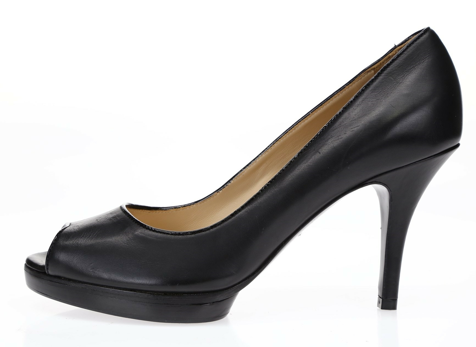 LONG CHAMP Womens Black Leather Peep Toe Pumps Sz 9 NEW! 209313
