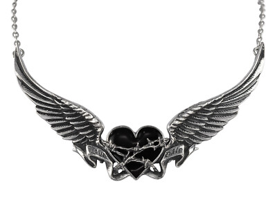 Black Romance Necklace(Rare/Retired) - Alchemy Gothic Love/Hate Winged Heart