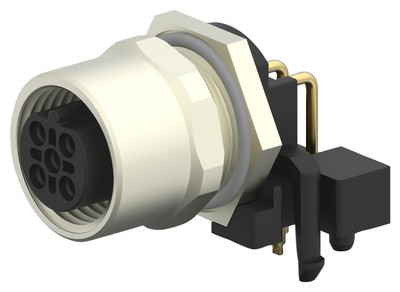 1 PK Sensor Connector, M12, Female, 5 Positions, PCB Socket, Right Angle Panel M