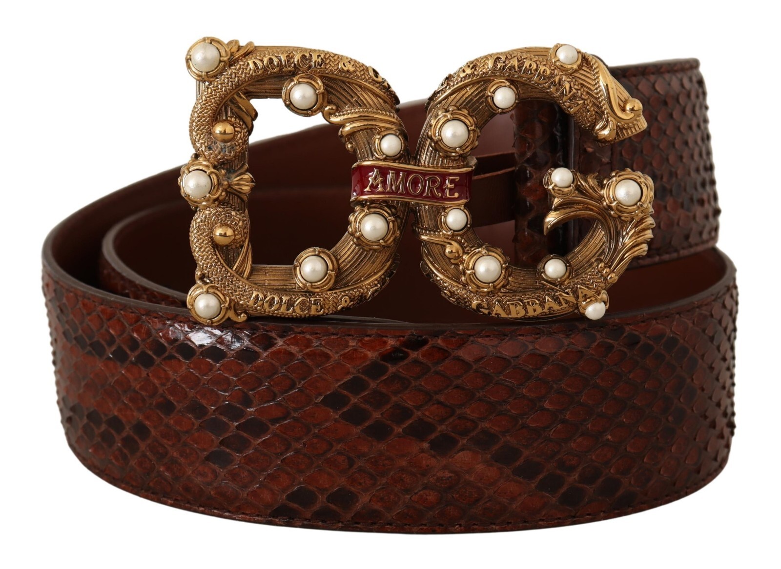 

DOLCE - GABBANA Ремень Amore Коричневый из экзотической кожи с пряжкой с логотипом, длина 75 см / 30 дюймов