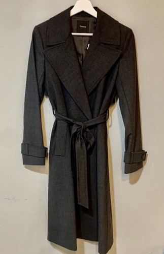 Pre-owned Theory Wide Lapel Trench Coat In Charcoal. Nwt. Size Xs(p). Retail- $645 In Gray