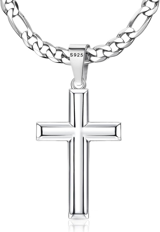 925 Sterling Silver Cross Pendant Necklace for Men Women with 5Mm Stainless Stee