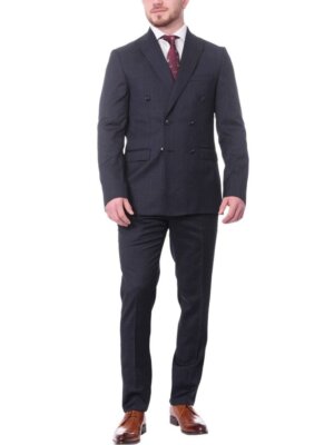 

Мужской темно-синий костюм Carducci с голубым оконным стеклом из 100% шерсти Slim Fit, Navy
