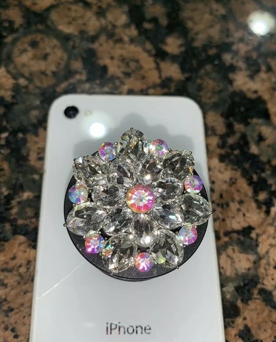 White Bling Round Flexible Pop Socket Holder Grip Holder For Any Phones, iPhone