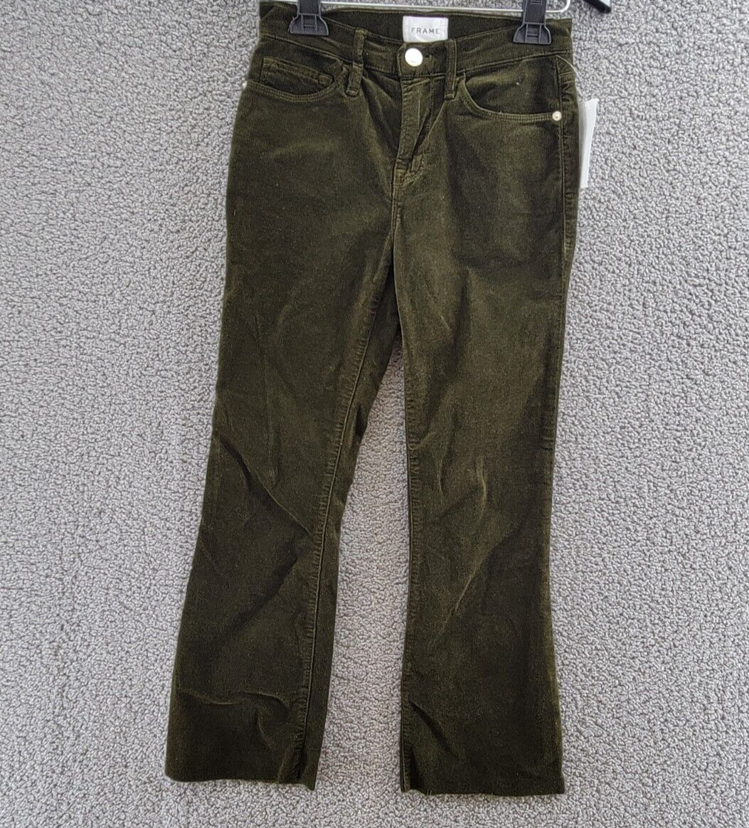 FRAME Le Crop Mini Bootcut Jeans Women's 26 Surplus Corduroy Button Zip Closure - Picture 2 of 17