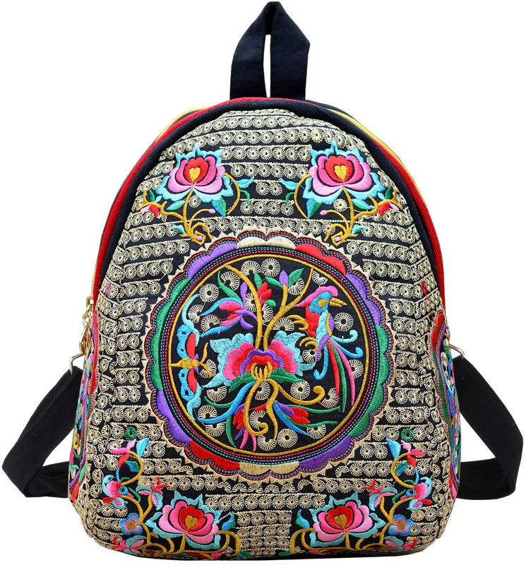 Vintage Luxury Embroidered Backpack Purse for Women Handbag Shoulder Boho Travel