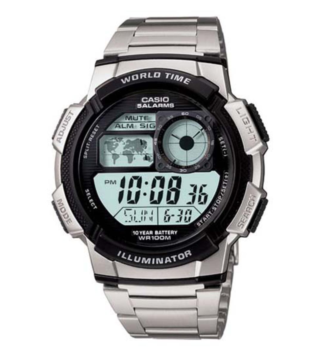 Casio Men's Quartz World Time Illuminator Silver-Tone 44mm Watch AE1000WD-1AV | eBay