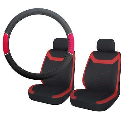 UKB4C Black & Red Steering Wheel Cover & Front Seat Cover Set Airbag Safe
