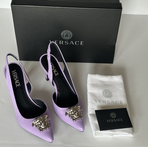 Pre-owned Versace Sling Back Women‘s Leather Pump Shoes Baby Violet 8 Us 1009701 $1050 In Purple