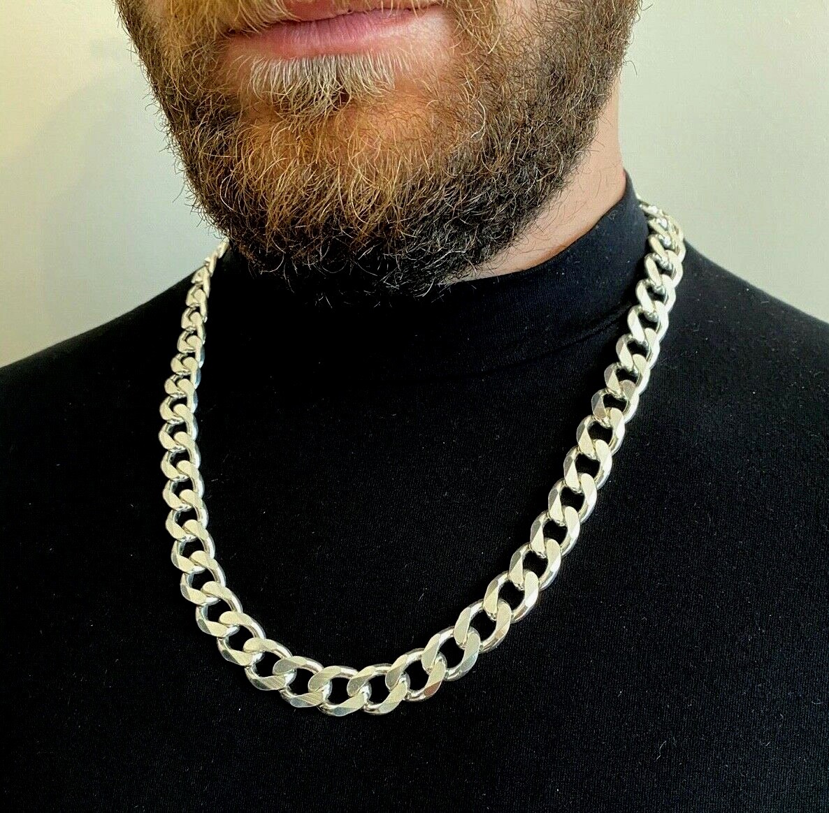 Pre-owned Handmade Mens Cuban Link Chain Necklace 13mm 154gr 26 Inch 925 Sterling Silver