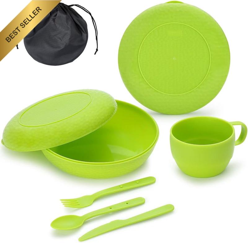Camping Mess Kit with Bowl, Plate, Cup, Spoon, Fork, Knife and Carry Bag, save S