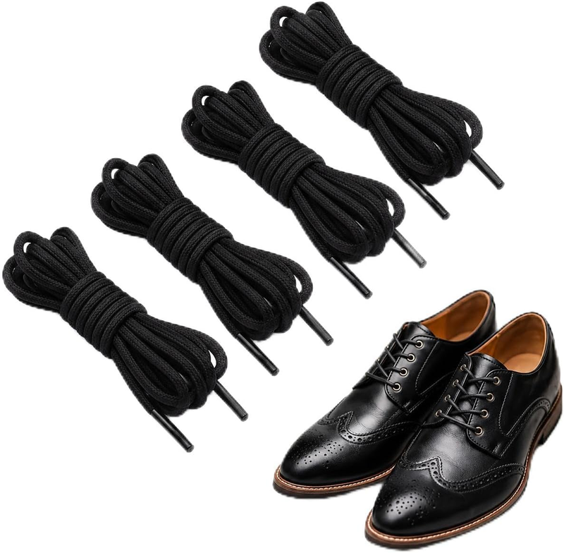 4 Pairs Black round Waxed Shoelaces, 2.5Mm Cotton Dress Laces