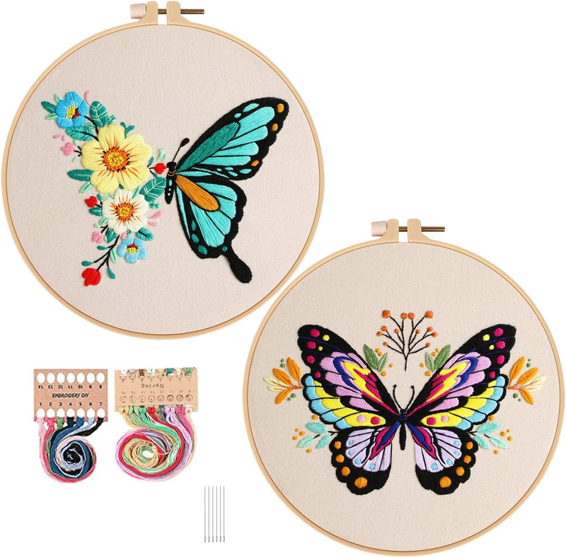 Kits With Butterfly Flower Pattern, Stamped Embroidery Start
